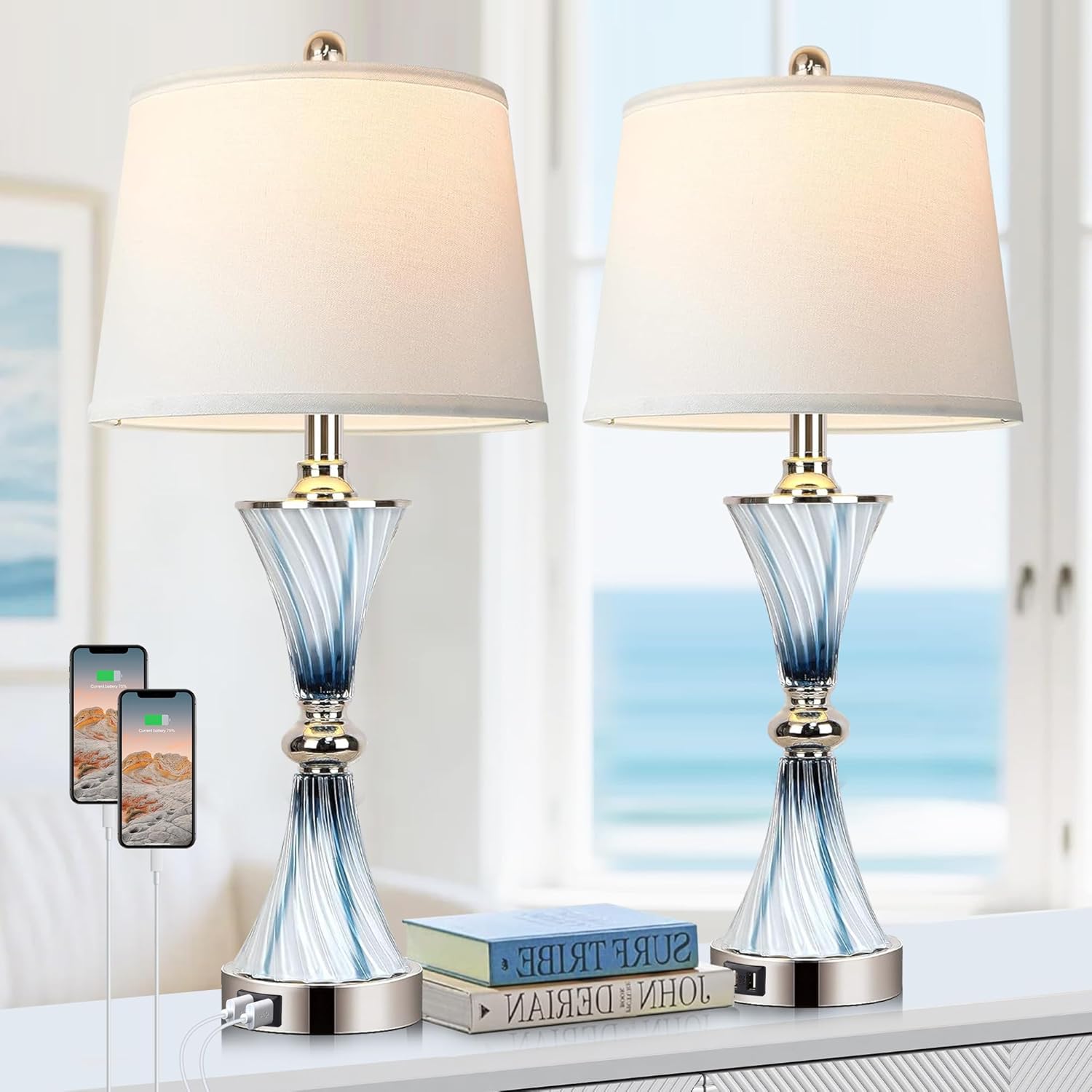 Lighting Table Decor - 3-Way Dimmable Touch Glass Table Lamps