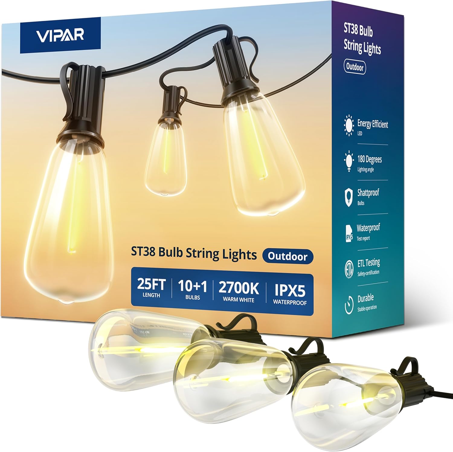 String Light Outdoor - Outdoor String Lights 25FT LED Patio
