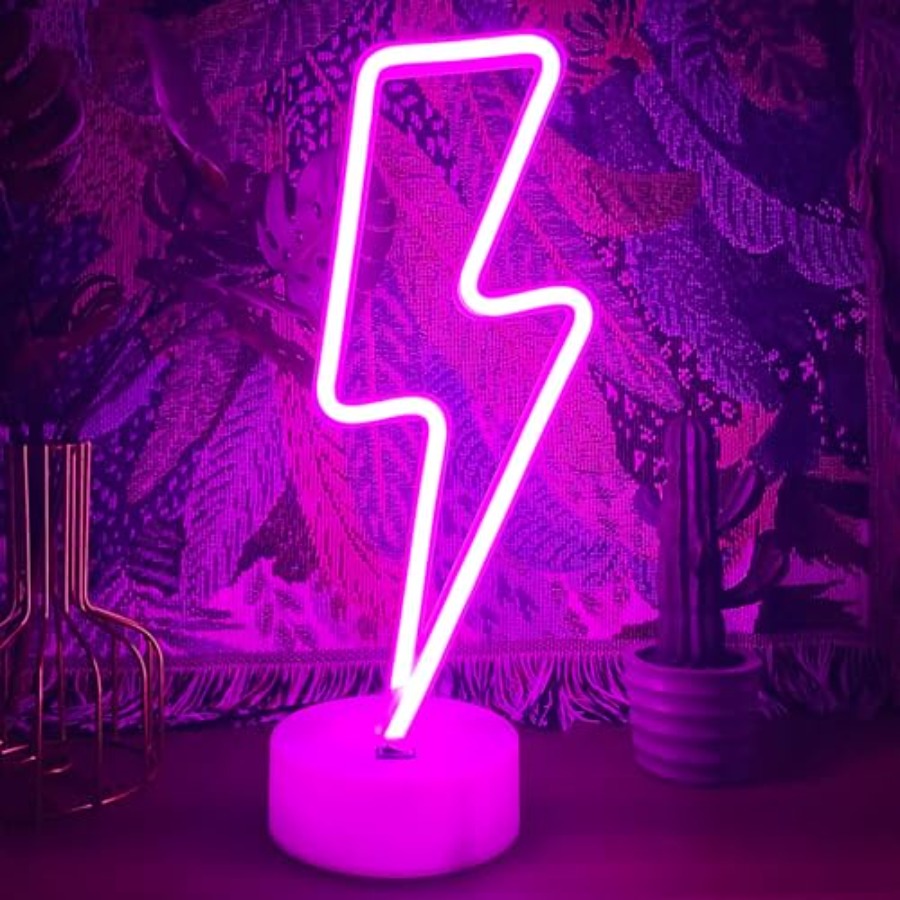 Lighting Table Decor - Lightning Bolt Neon Sign With Base