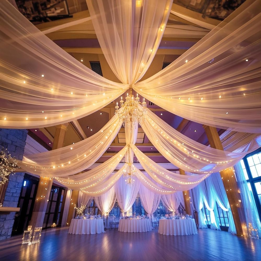 Lighting Decor Photos - 6 Panels Champagne Ceiling Drapes with