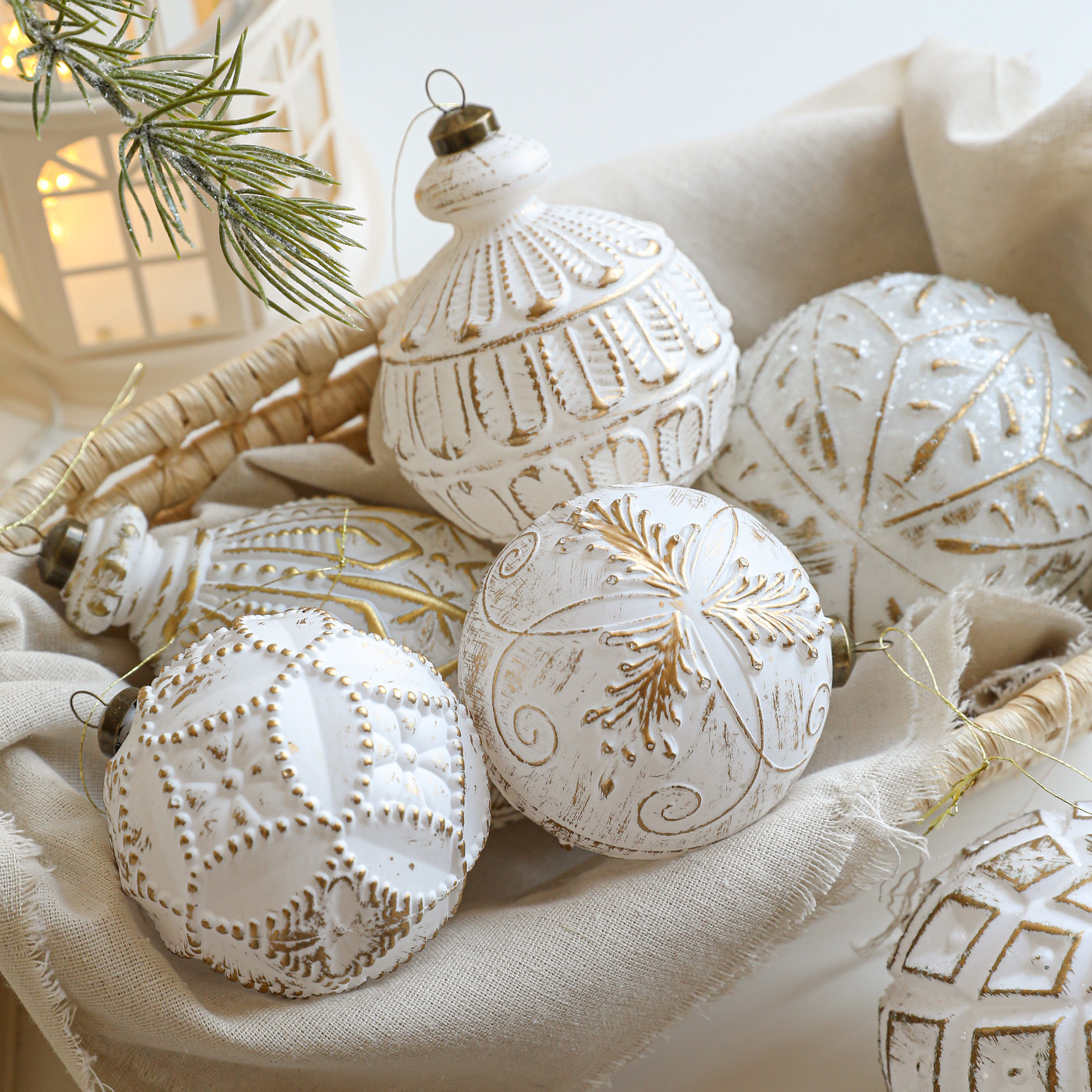 Pendant Lighting Christmas Decor - White Gold Christmas Ball Ornament Matte