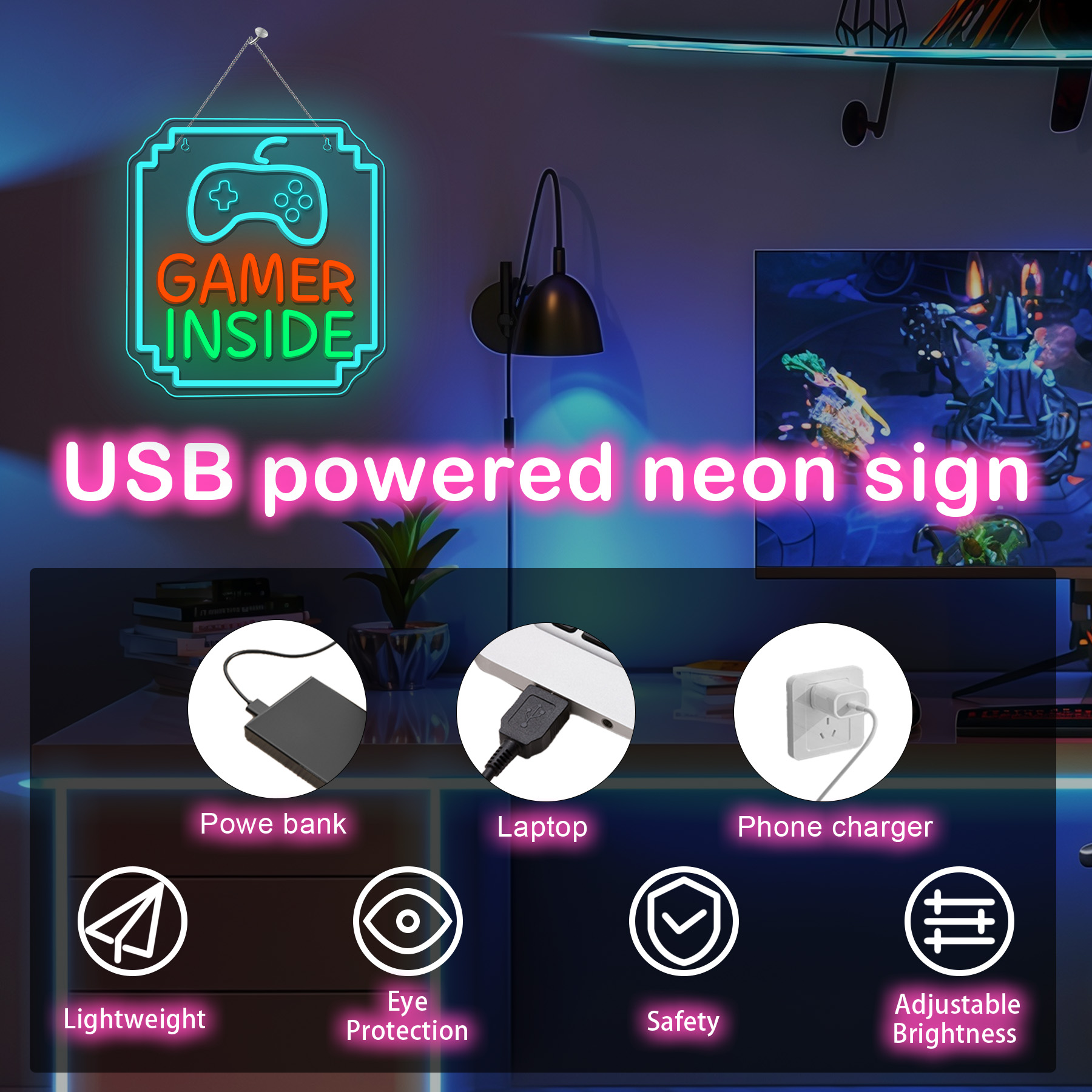 Gamer Inside Neon Sign Dimmabl - Bedroom Lighting Decor Ideas 리뷰 및 가격